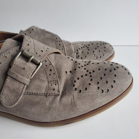 Women's Grey Suede Brogue Loafer Shoes Size 6.5 Buckle Preppy Western Academia - Picture 12 of 13